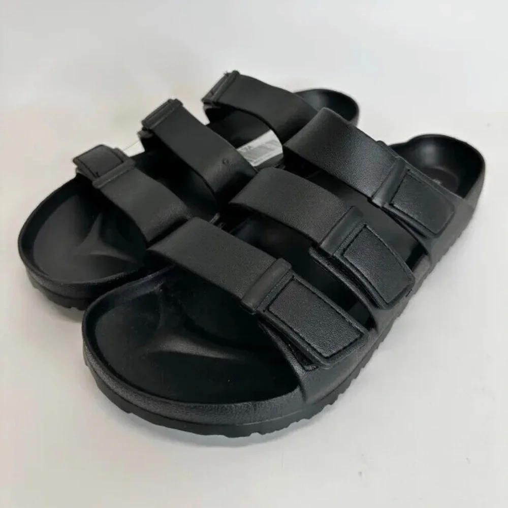🖤🖤 Sun Stone UNISEX Black Tree Widths Flip Flop Rubber Bowie Sandal Size 8M